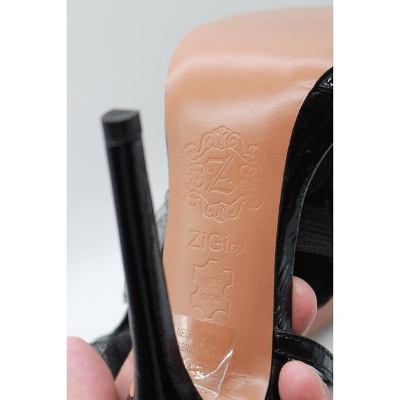 ZigiNY Zigi NY Black Satin Chiffon Ruffle Wedding Prom Sandal Heels Size 7.5 - Picture 8 of 8